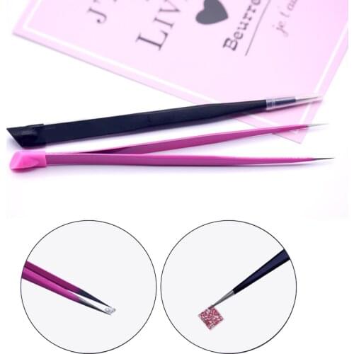 1PC Stainless Steel Silicone Embossed Stick Pressing Straight Head Tweezers Rhinestones Sticker Picker 2 Heads Nail Art Tools