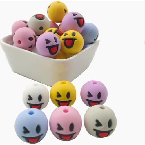 10Pcs 15mm Silicone Wink Face Beads DIY Crafts Baby BPA Free Cute Smile Beads DIY Pacifier Clip Chains Chew Baby Teethers