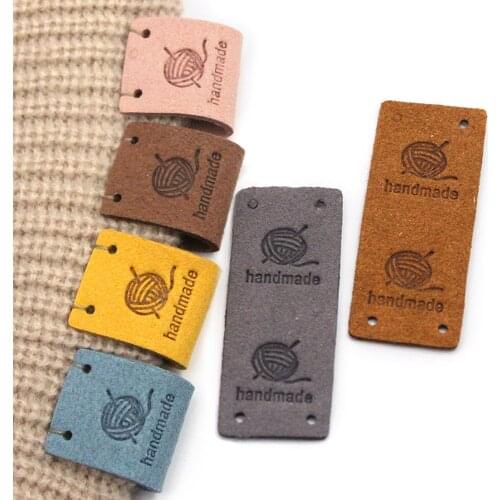 20Pcs Handmade Label Ball Of Yarn Handmade Tags Fiber Leather Labels For Clothes Hand Made Tag DIY Basket Hat Sew Accessories
