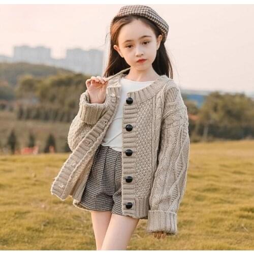 2021 Winter Kids Baby Girls Autumn Winter Full Sleeve Solid Knitted Outwear Coat Toddler Children Girls Cardigan Sweater J186