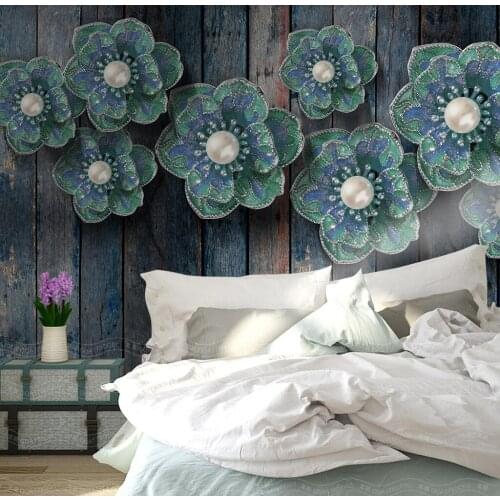 Beibehang custom papel de parede 3D Modern wooden board jewelry flower wallpaper living room home decoration art wall painting