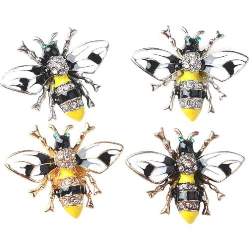 4x Bee Shape Alloy Crystal Enamel Craft Buttons Jewelry Making Findings for Clothing Bag Shoes Hair Accessories Decoration 31mm