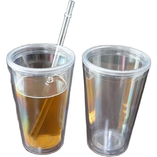 500ML cold drink cup ice cup reusable cup straw cup with lid roller transparent tea fruit coffee cup DIY outdoor sports bottle