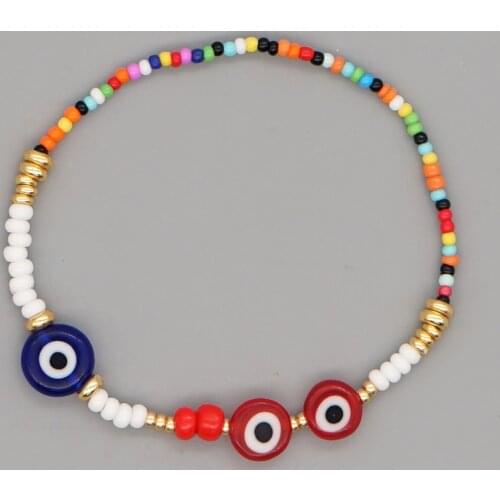Go2Boho Turkish Evil Eye Braclets Colorful Beaded Bracelet For Women Fashion Luck Eye Boho Jewelry Elastics Bracelets