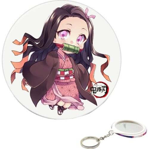 Anime Demon Slayer: Kimetsu No Yaiba Kamado Nezuko Cartoon Keychain with Makeup Mirror Cute Keyring Lanyard