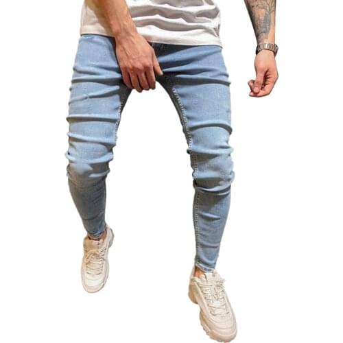 Brand New Mens Stretch Biker Jeans Slim Fit Denim Jeans Casual Mid Waist Skinny Washed Denim Pants with Pockets