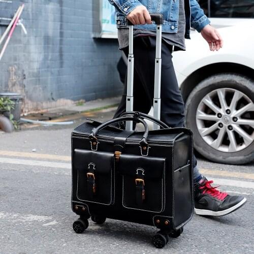 JOYIR Luxury Genuine Leather Business Trolley Pilot Rolling Luggage 19 inch Men Women Fashion Travel Suitcase Boarding Case