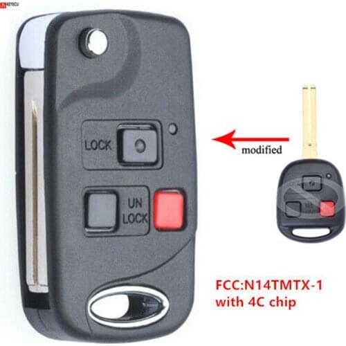 Keyecu Modified Flip Remote Control Car Key With 2 1/ 3 Button 312MHz 4C Chip - FOB for Lexus RX300 1999-2003 FCC ID: N14TMTX-1