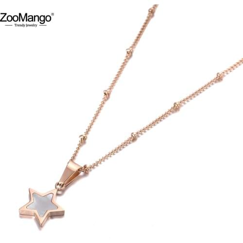 ZooMango Trendy Office Style White Shell Star Choker Necklaces For Girls Rose Gold Titanium Steel Chain Pendant Necklace ZN19128