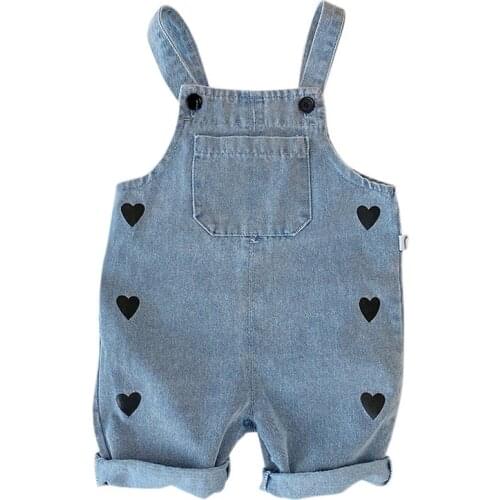 Fashion Cute Sweet Overall Washed Jeans Denim Romper Summer Girl Jumpsuit Kids Jumpsuits Straps Short Pants Outfits 1-8 Years