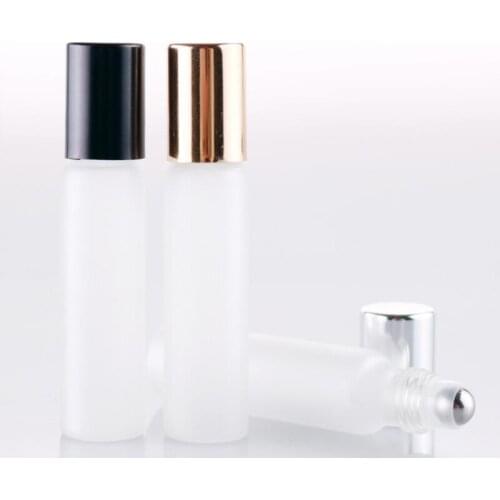 Refillable 10ml Roll On Frosted Glass Fragrance Perfume Bottles Steel Metal Roller Ball Essential Oil Bottle LX5598