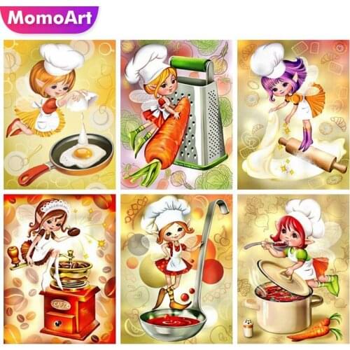 MomoArt 5D DIY Diamond Painting Chef Girl Rhinestone Picture Diamond Embroidery Portrait Diamond Mosaic Girl Home Decor