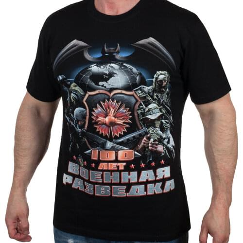 Men Tshirt military intelligence ARMY in black 100% cotton.T-shirts russian