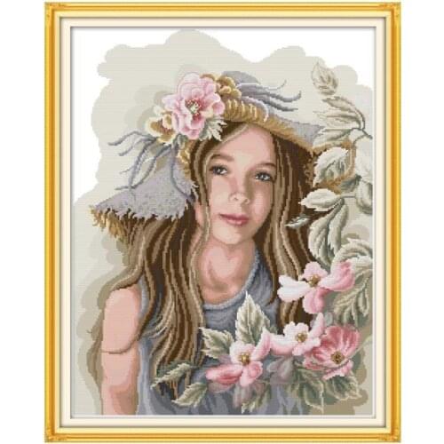 Joy Sunday Counted Cross Stitch Set Teenage Girl Patterns Printed on Canvas 11ct 14ct DMC Embroidery Needlework Set DIY Handwork