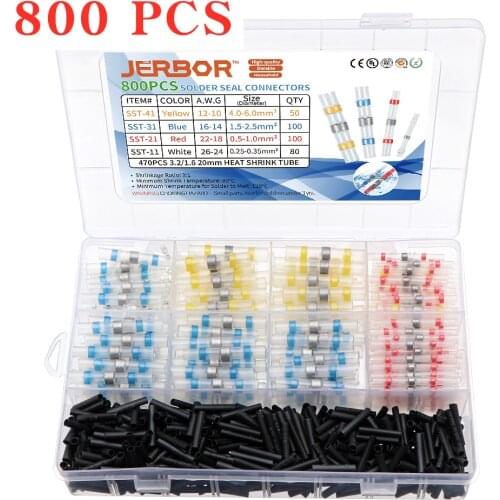 128/300/800Pcs Solder Seal Wire Connectors Kit, Heat Shrink Butt Connectors Waterproof and Insulated Electrical Wire Terminals