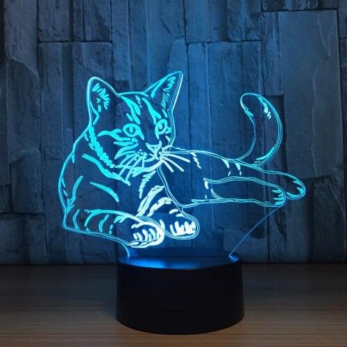 Lovely Cat 3D Night Light Touch Switch Remote Control LED Animal 7 Colors USB Illusion Desk Table Lamp Home Decor Kids Gift