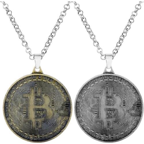 Metal Pendants Necklaces Virtual Currency Bitcoin Necklace Men Women Punk Jewelry Round Coin Charm collares