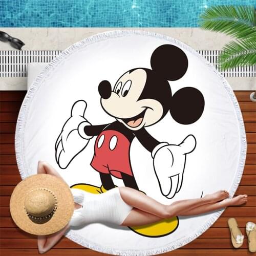 Disney Round Beach Towel Minnie Mickey Mouse Children Bath Towel Microfiber Fabric 150cm Size Cute Women Yoga mat