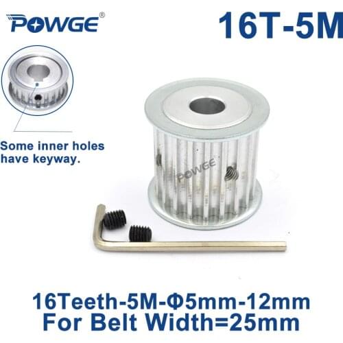 POWGE HTD 5M 16 Teeth Synchronous Timing Pulley Bore 5/6/6.35/7/8/10/12mm for Width 25mm HTD5M Belt gear 16-5M-25 AF 16T 16Teeth