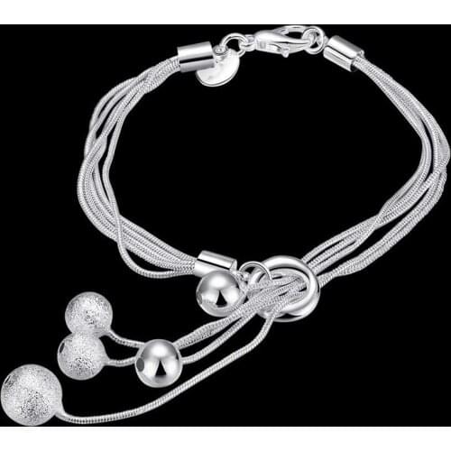 Factory direct fashion 925 sterling silver Bracelet for woman Snake chain hanging frosted beads jewelry Wedding party lady gifts