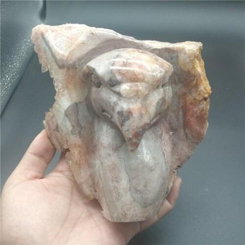 RD009 Natural Geode Crystal Cluster quartz eagle skull hand Carved crystal 1.25kg