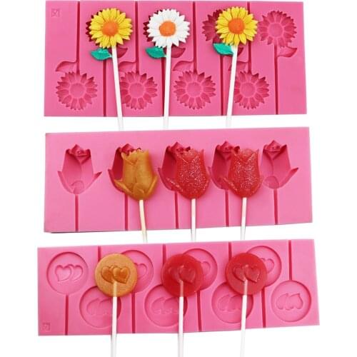 Rose Flower Cake Decorating Silicone Tools Lollipop Molds Heart Sun flower chocolate candy moulds Fondant Cake Decorating tools