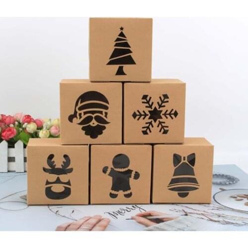 5pcs New Year 2022 Christmas Kraft Paper Candy Gift Boxes Packaging Box Christmas Decorations for Home Table Noel Navidad 2021