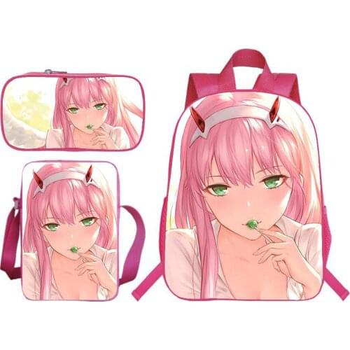 Darling In The Franxx Backpack Anime Zero Two Large Capacity Bookbag Teen Knapsack Fashion Pencil Case Shoulder Bag Boy Girl Bag