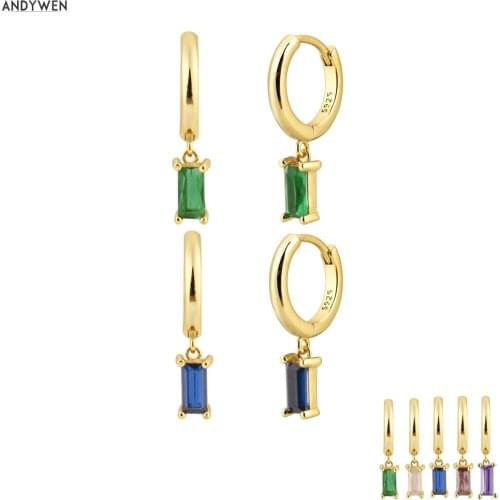 ANDYWEN 925 Sterling Silver Classic Green Blue Drop Earring Piercing Ohrringe Pendiente Luxury Crystal Women Luxury Jewelry