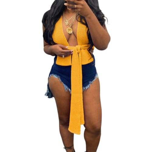 Womens Knit Crop Tank Tops, Sexy Sleeveless Solid Color Tie Front Bandage Camisole Spring Autumn