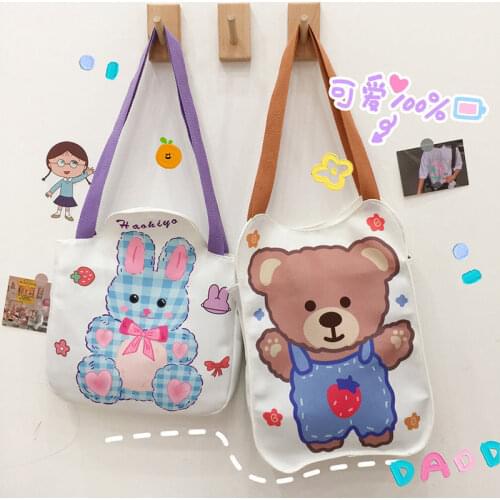 Japanese Girls Cartoon Rabbit Bear Print Single Shoulder Messenger Bag Cosplay Korean Women Sweet Anime Print Lolita Handbags