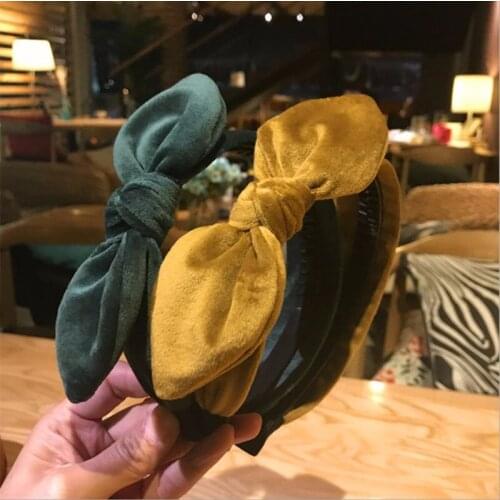 New Fashion hair accessories womens velvet cloth wide side headband side bow headband wash sports hair band wild headdress girl