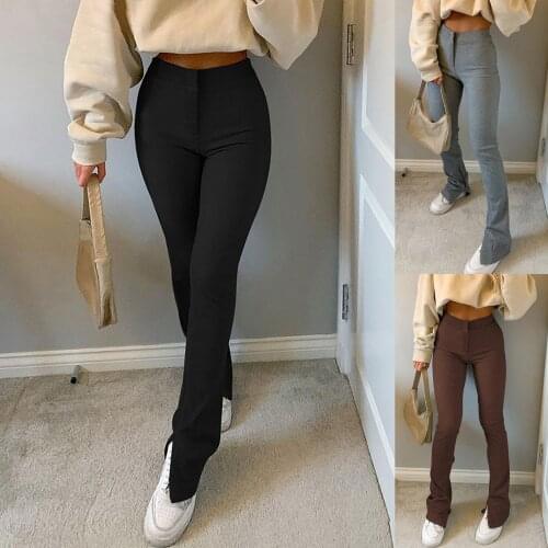 Women Slit Slim Fit Pencil Pants Solid Color High Waist Pants Elegant Office Ladies Trousers Workwear Chic Streetwear#F30