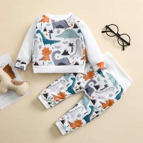 0-3Y Baby Boys Cartoon Dinosaur Print Clothes Sets 2021 Autumn Long Sleeve Sweatshirt Pant Casual Style Tracksuit Toddler Outfit