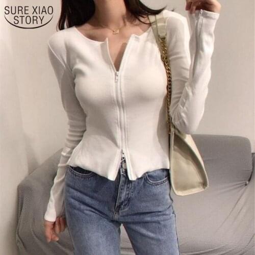 Early Spring New Knitted Top with Zipper for Women Long Sleeve V-neck Solid Slim Female Cardigan Streetwear Top Ropa Mujer 12895