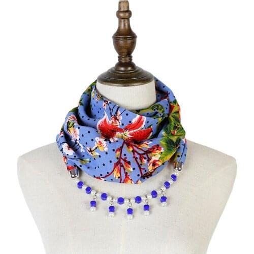 Circle pendant acrylic beads scarfs mujer summer jewelry pendant ring scarves necklace fashion accessories floral dots scarfs