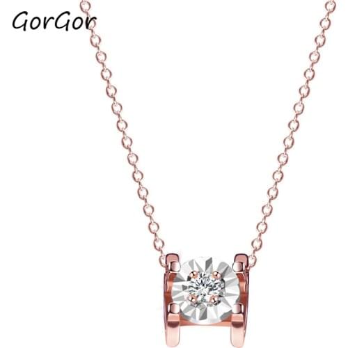 GorGor Necklace Women 925 Sterling Pattern Geometric Pendant Rose-color Exquisite Temperament Anniversary Fashion Jewelry A2064