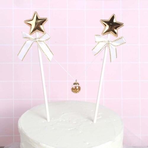1 set Happy Birthday Banner Flag Gold Ball Star Happy Birthday Cake Topper Bow Decorations Party Supplies