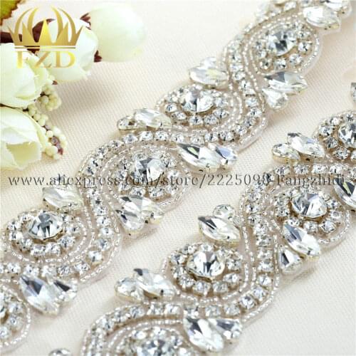1yard) Beaded Hot Fix Sliver Clear Bling Sew On Crystal Rhinestone Applique Trimming for Dress DIY Bridal Belt Headbands Garter