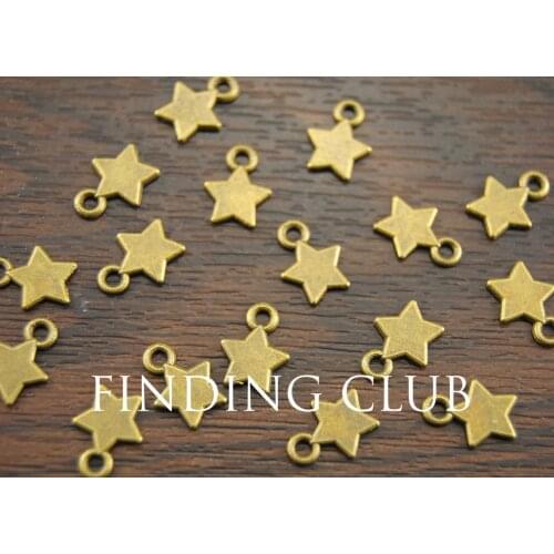 100 pcs Bronze Star Charms Pendant, Drop Double Side 8mm DIY Metal Bracelet Necklace Jewelry Findings A1015