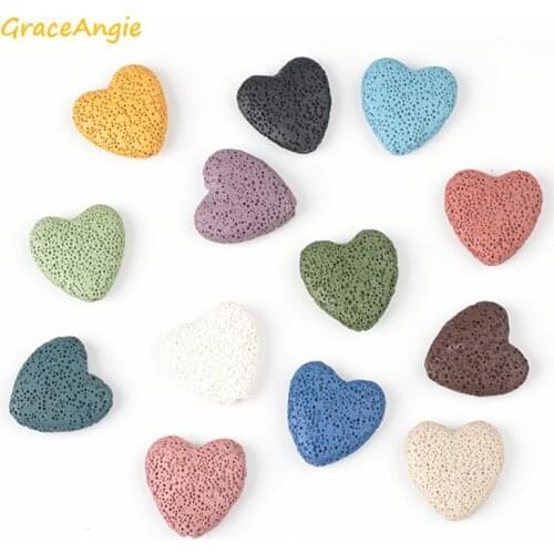 19PCS Colorful Heart Shape Lava Rock Natural Stone Bead Bohemian Earring Neckalce Bracelet DIY Loose Beads Finding