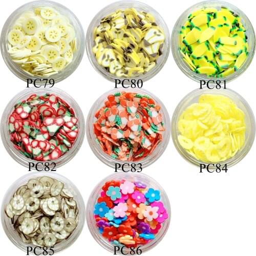1Jar Cut Polymer Clay Slices Nail Art Non-adhesive Deco Banana pear cherry flower pineapple coconut