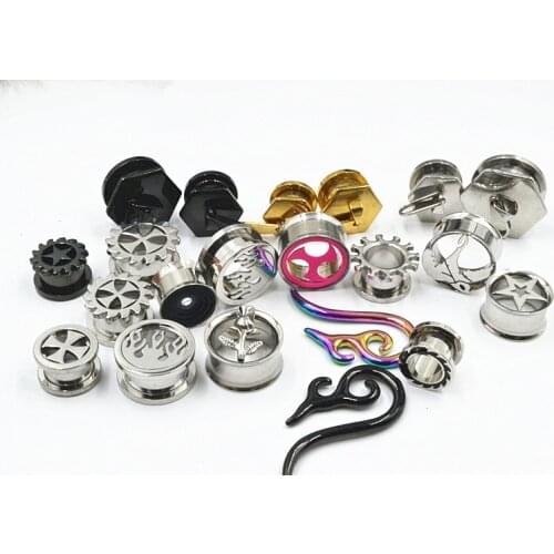 Wholesale 200pcs Screw on Stainless Steel Ear plugs Double Flare Ear Tunnels Body piercing Jewelry Mix Styles