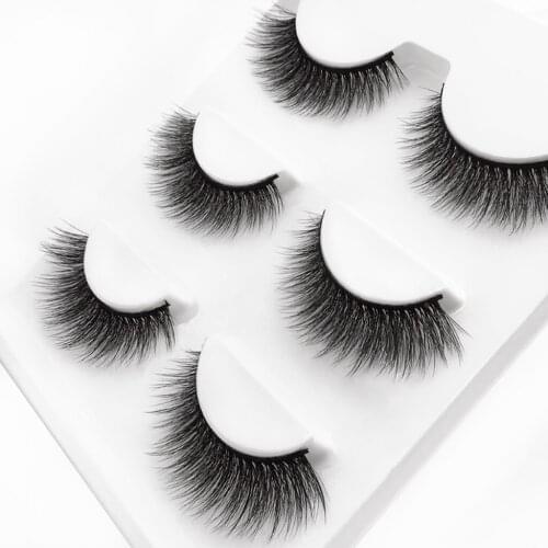 3 Pairs Soft Fiber Attractive 3D Handmade Reusable Long Cross False Eyelashes Makeup Thick Natural Black Fake Eye Lashes
