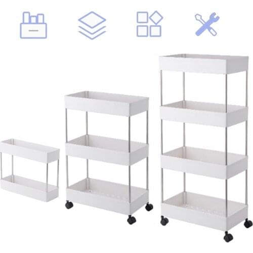 3 Tier/4 Tier Slim Storage Cart Mobile Shelving Unit Organizer Slide Out Storage Rolling Utility Cart Rack for Kitchen Bathroom