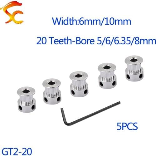 5PCS GT 20 Teeth 2GT 2M Timing Pulley Bore 4/5/6/6.35/8mm for 2GT GT2 Synchronous belt width 6/10mm small backlash 20Teeth 20T