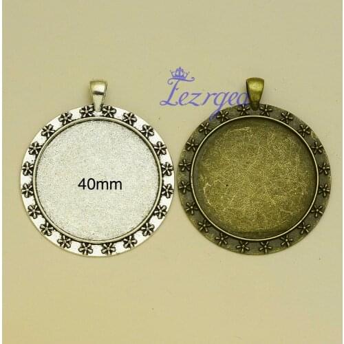 5pcs/lot--40mm Round Pendant Blanks Base Setting Tray Zinc Alloy for Glass Gem Cameo Cabochons Diy Jewelry accessories