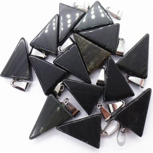 50Pcs 20x15x6mm Wholesale Natural Black Stone Triangle Pendant Bead DIY Earrings Jewelry Accessories S598