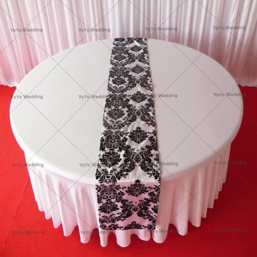 White & Black Flocking Taffeta Table Runners