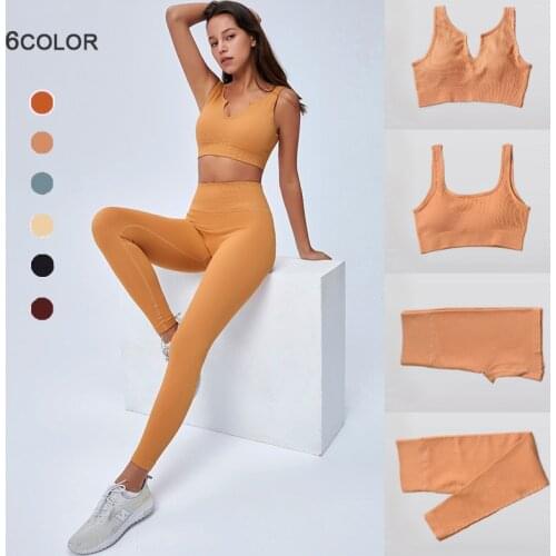 OLOEYER Ribbed Seamless Yoga Set Women Workout Sportswear Gym Clothing Fitness 2 Piece High Waist Leggings Sports Bra Top Set